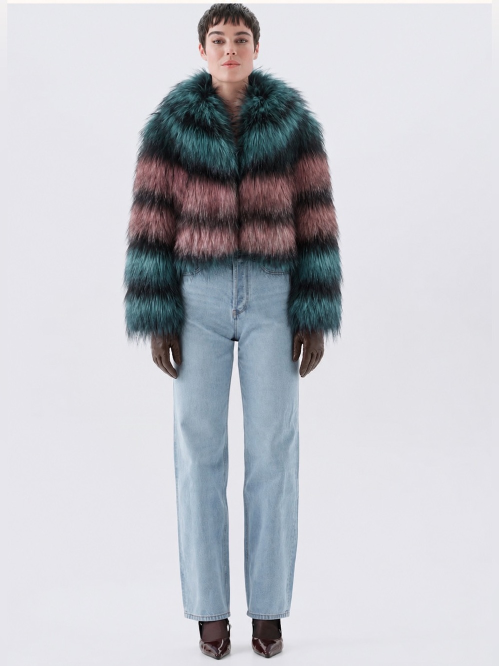 Unreal Fur striped faux fur jacket size S